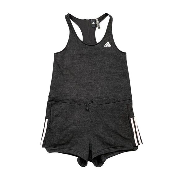 Adidas Romper Womens S Small Gray Black Street 3 Stripe Shorts Cinch Waist Tank - Picture 1 of 16